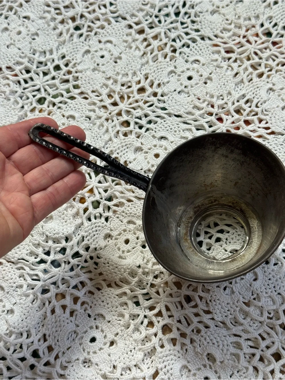 Vintage Metal Canning Funnel with Black Handle Primitive Farmhouse Kitchen